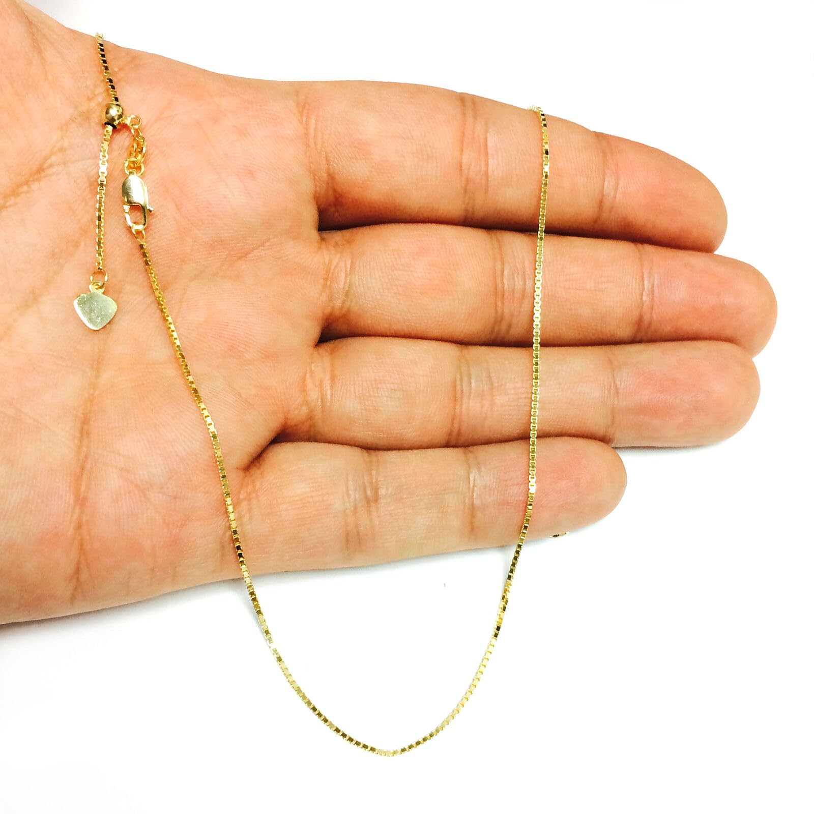 14k Yellow Gold Adjustable Box Chain Necklace, 1.15mm, 22" - JewelryAffairs