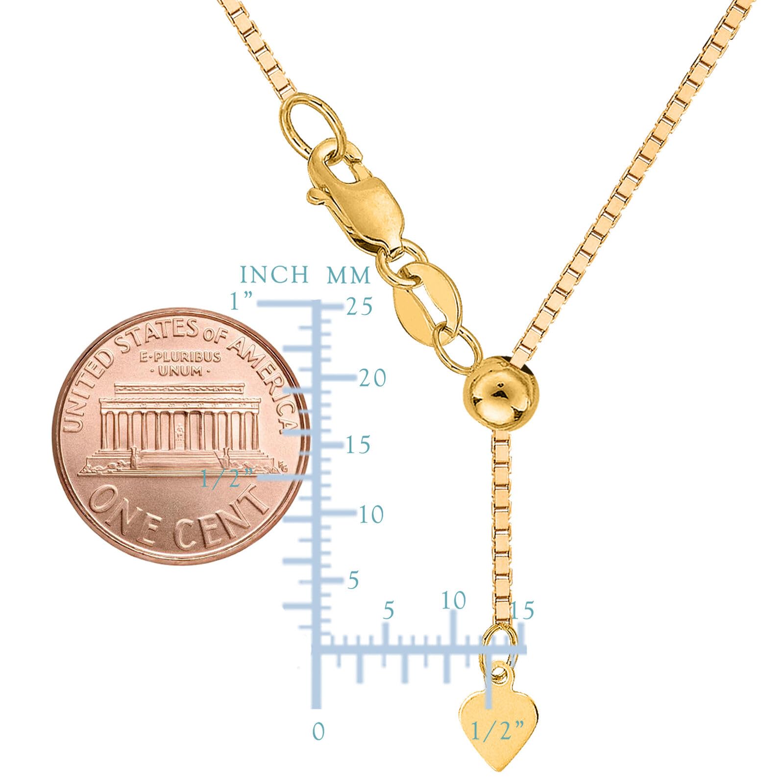 14k Yellow Gold Adjustable Box Chain Necklace, 1.15mm, 22" - JewelryAffairs