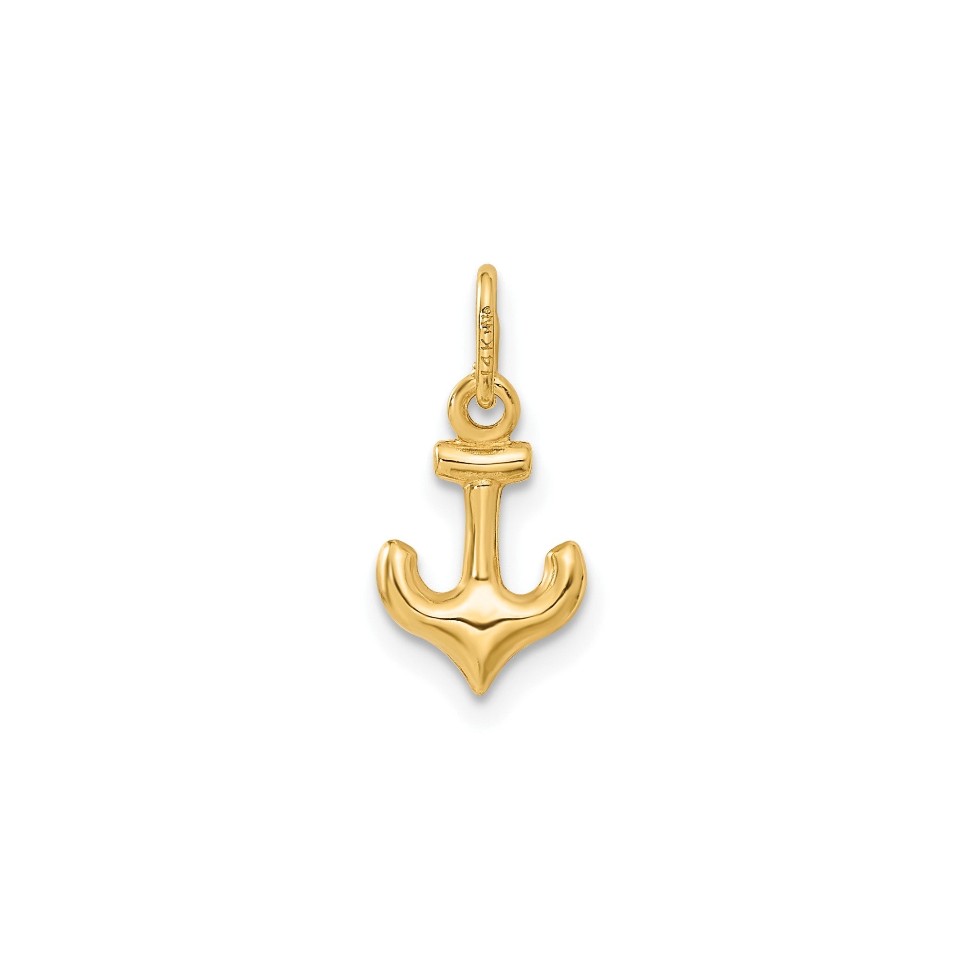 14K Yellow Gold Anchor Charm Pendant, Nautical Design, 16x8mm - JewelryAffairs