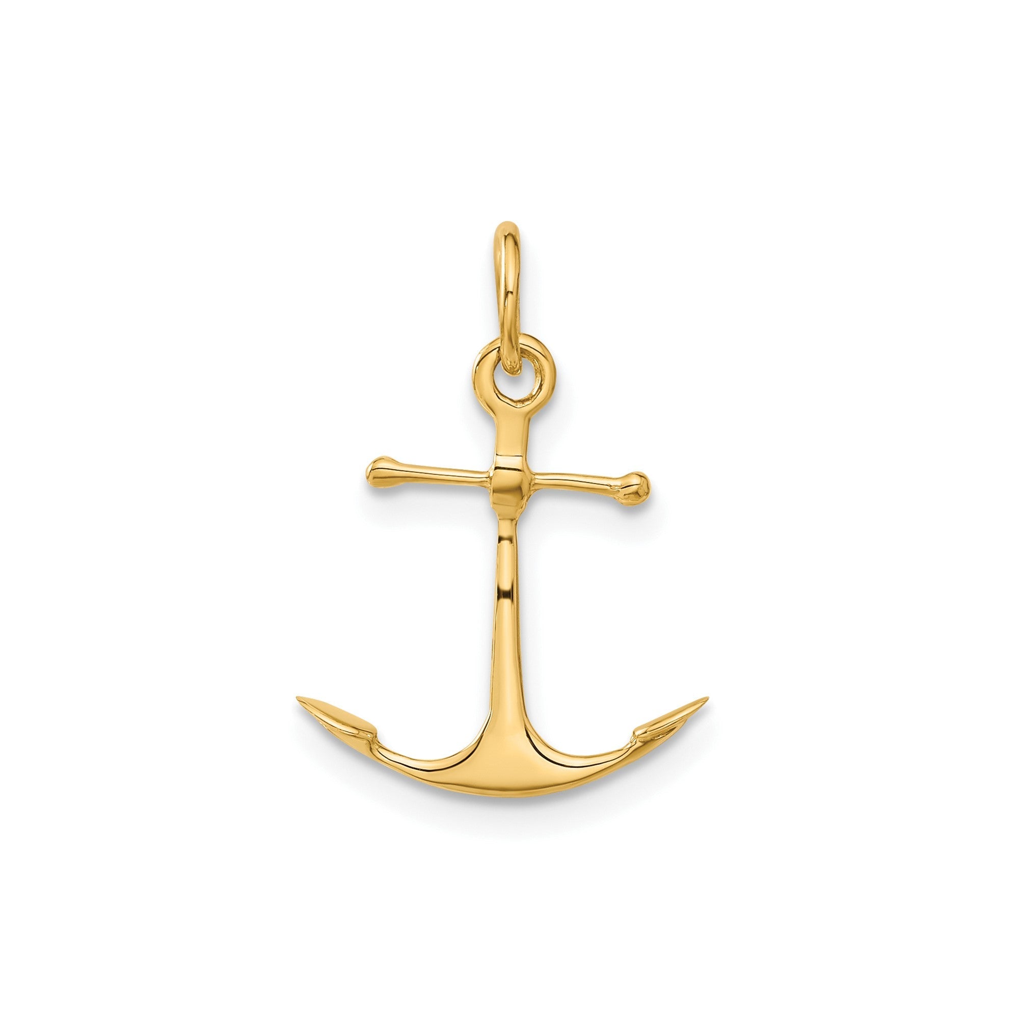 14K Yellow Gold Anchor Pendant Charm, 3D Design, 19x15mm - JewelryAffairs
