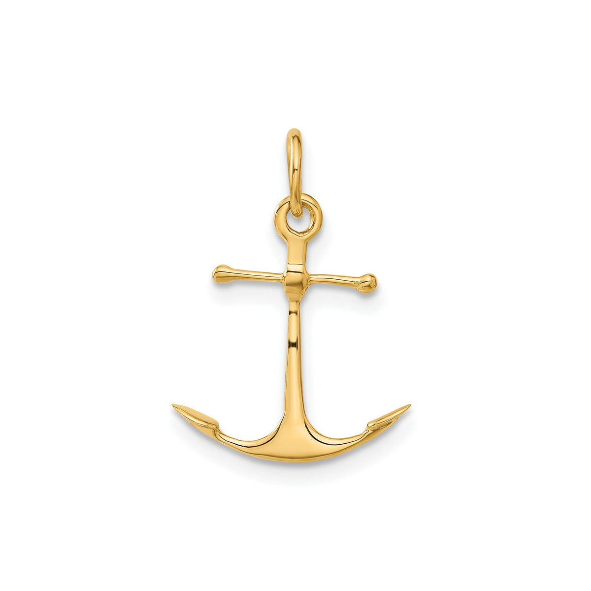 14K Yellow Gold Anchor Pendant Charm, 3D Design, 19x15mm - JewelryAffairs