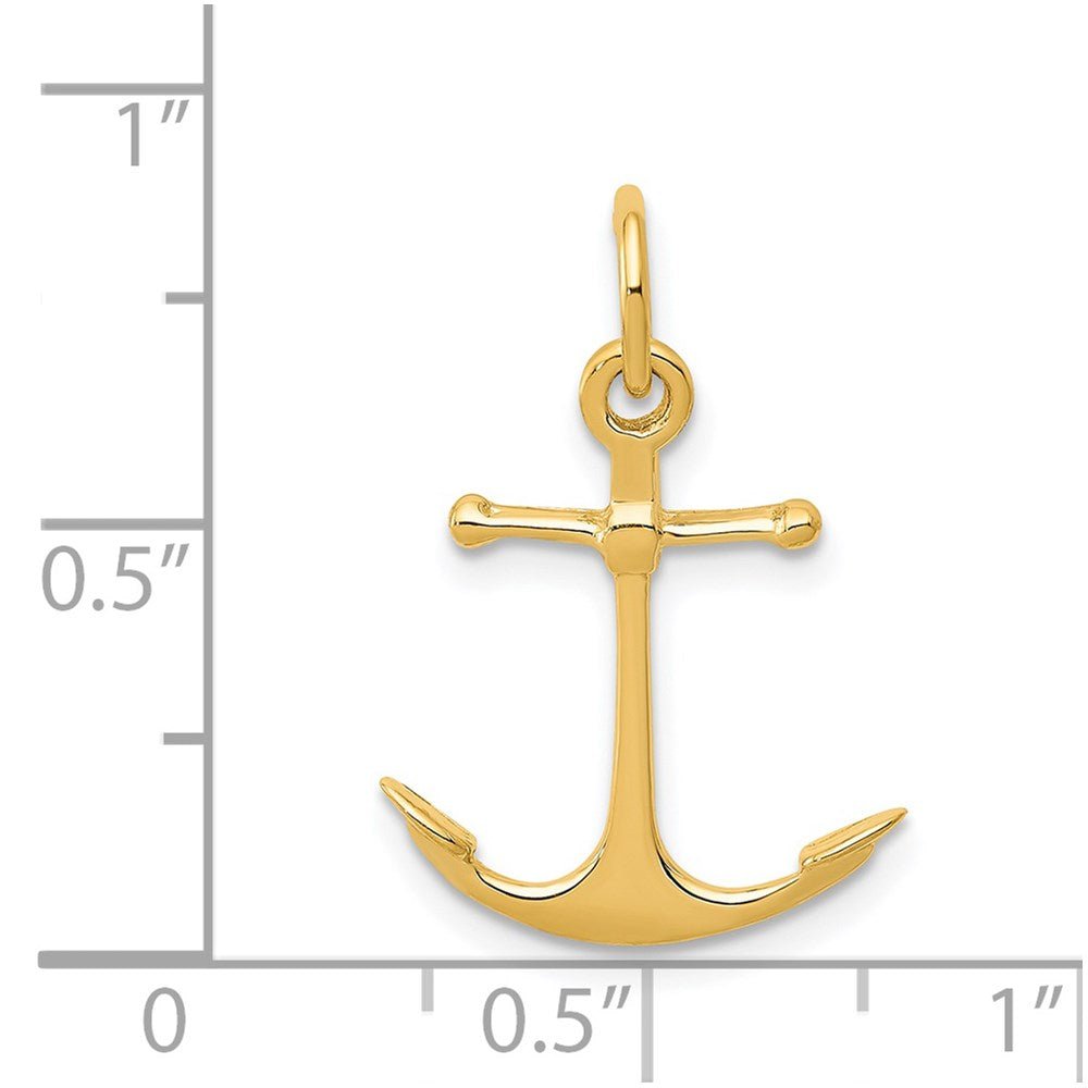 14K Yellow Gold Anchor Pendant Charm, 3D Design, 19x15mm - JewelryAffairs