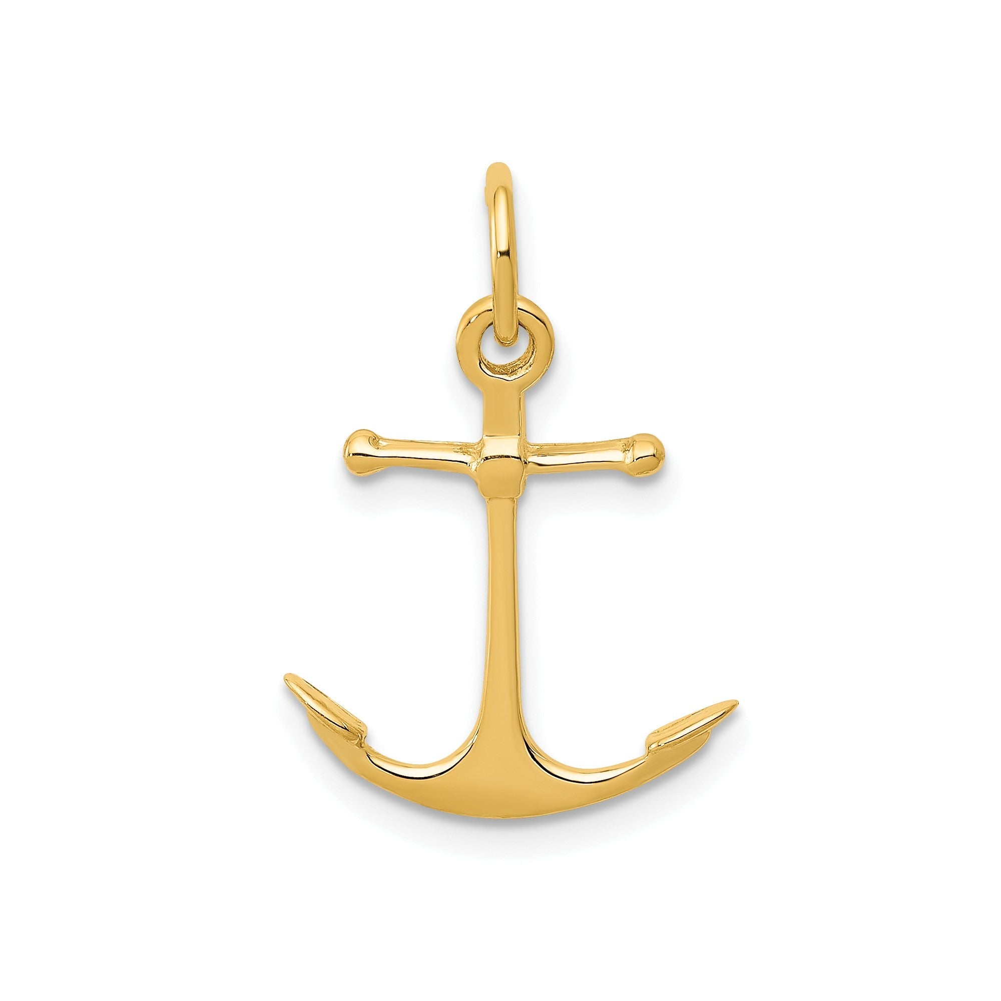 14K Yellow Gold Anchor Pendant Charm, 3D Design, 19x15mm - JewelryAffairs