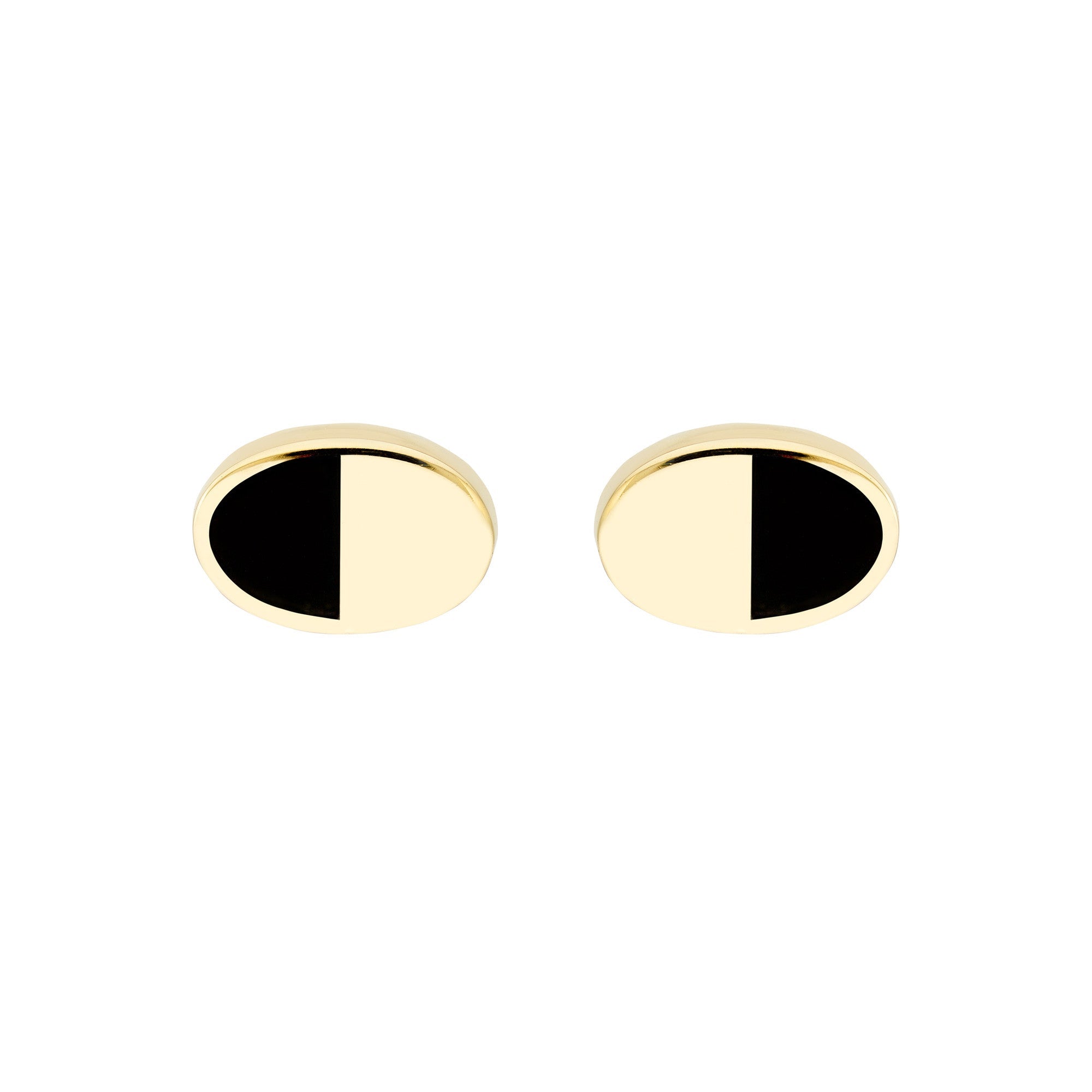 14k Yellow Gold and Black Enamel Oval Stud Earrings, 6x4mm - JewelryAffairs