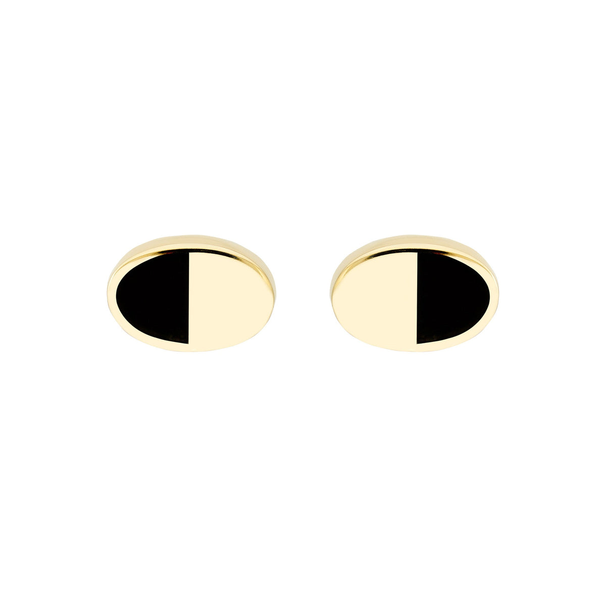 14k Yellow Gold and Black Enamel Oval Stud Earrings, 6x4mm - JewelryAffairs
