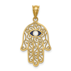 14K Yellow Gold and Enamel Filigree Hamsa Pendant, 30mm - JewelryAffairs