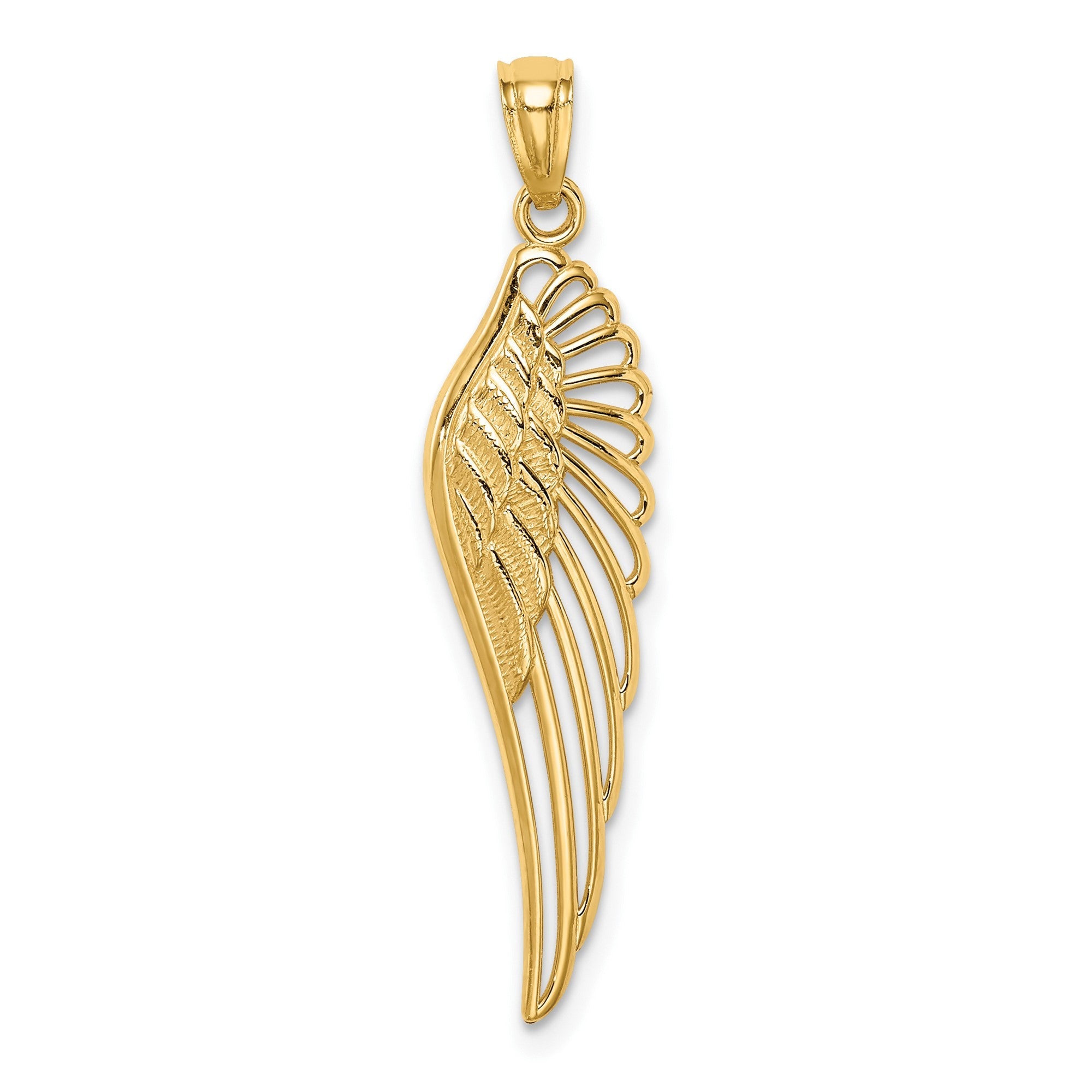 14K Yellow Gold Angel Wing Pendant, 33mm Length - JewelryAffairs