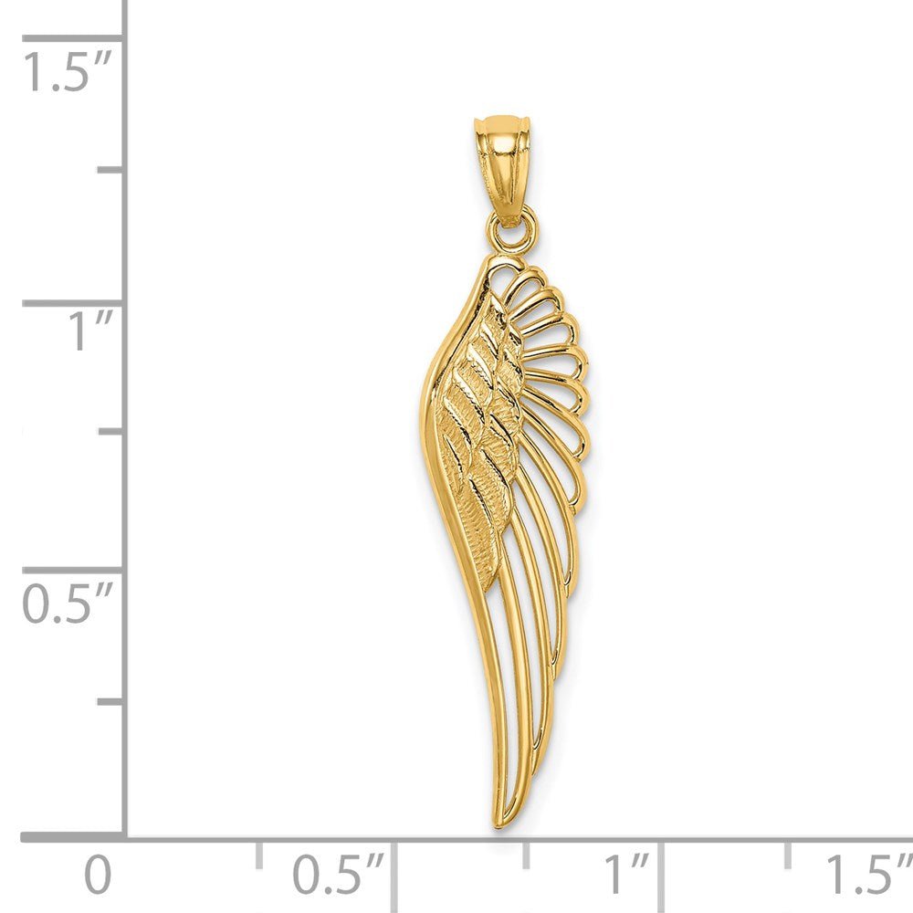 14K Yellow Gold Angel Wing Pendant, 33mm Length - JewelryAffairs