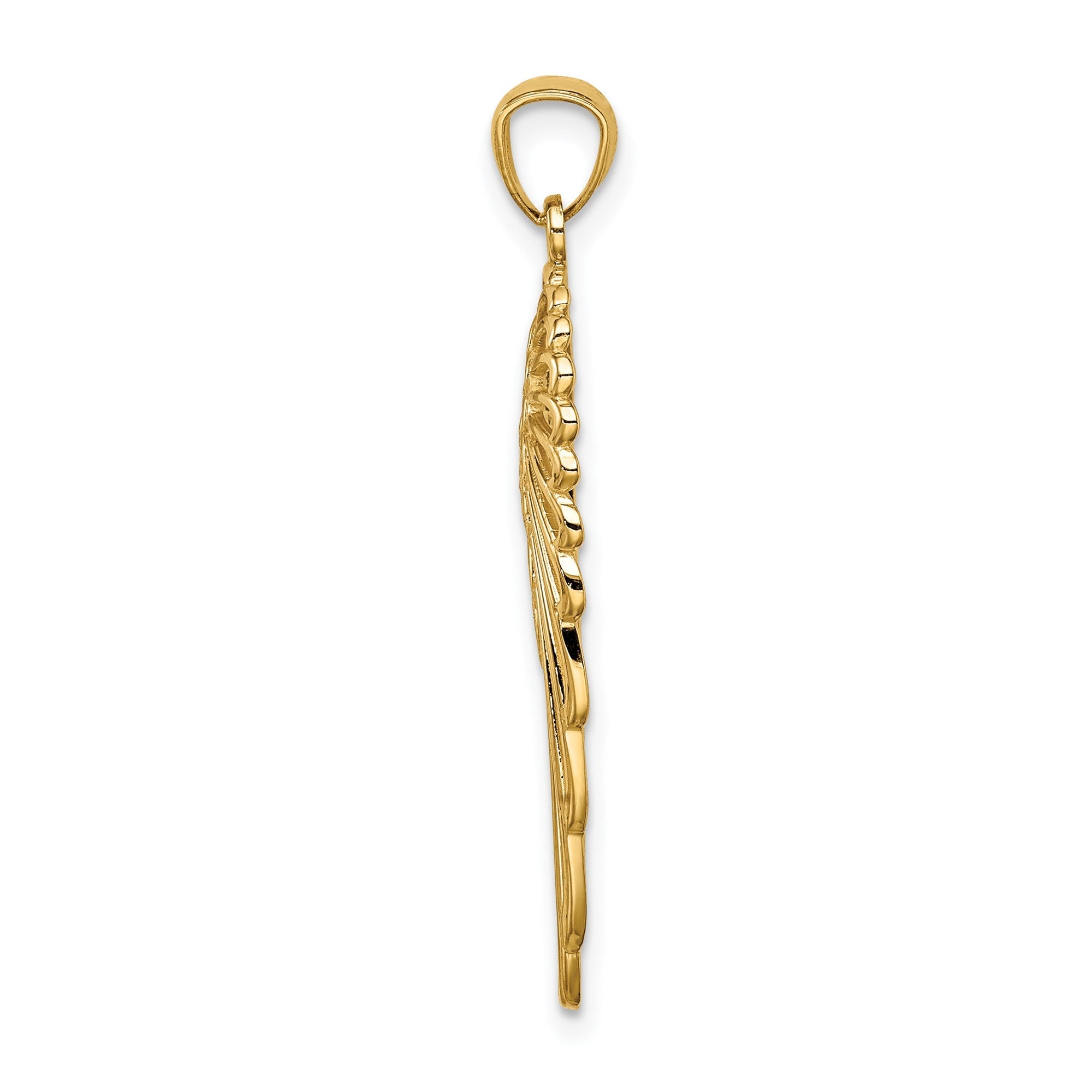 14K Yellow Gold Angel Wing Pendant, 33mm Length - JewelryAffairs