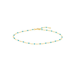 14K Yellow Gold Anklet with White Enamel Beads, Chain Style, 10 Inches