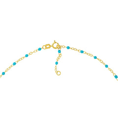 14K Yellow Gold Anklet with White Enamel Beads, Chain Style, 10 Inches