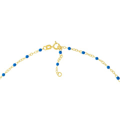 14K Yellow Gold Anklet with White Enamel Beads, Chain Style, 10 Inches