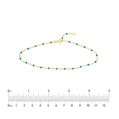 14K Yellow Gold Anklet with White Enamel Beads, Chain Style, 10 Inches