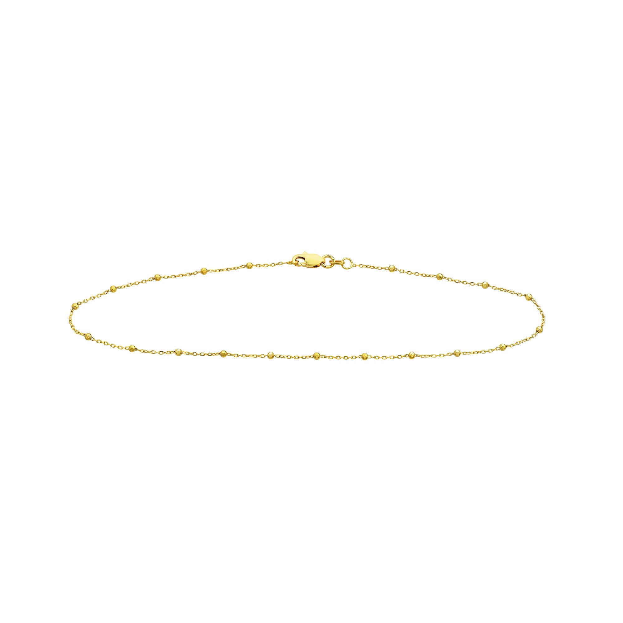 14K Yellow Gold Anklet with White Enamel Beads, Chain Style, 10 Inches