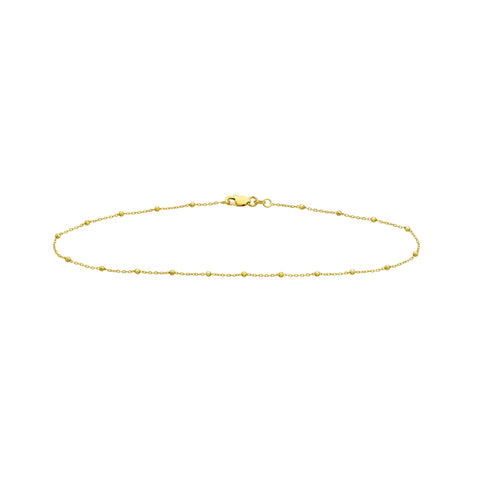 14K Yellow Gold Anklet with White Enamel Beads, Chain Style, 10 Inches