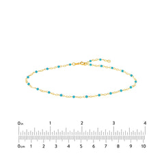 14K Yellow Gold Anklet with White Enamel Beads, Chain Style, 10 Inches
