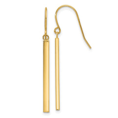 14K Yellow Gold Bar Drop Style Dangle Earrings