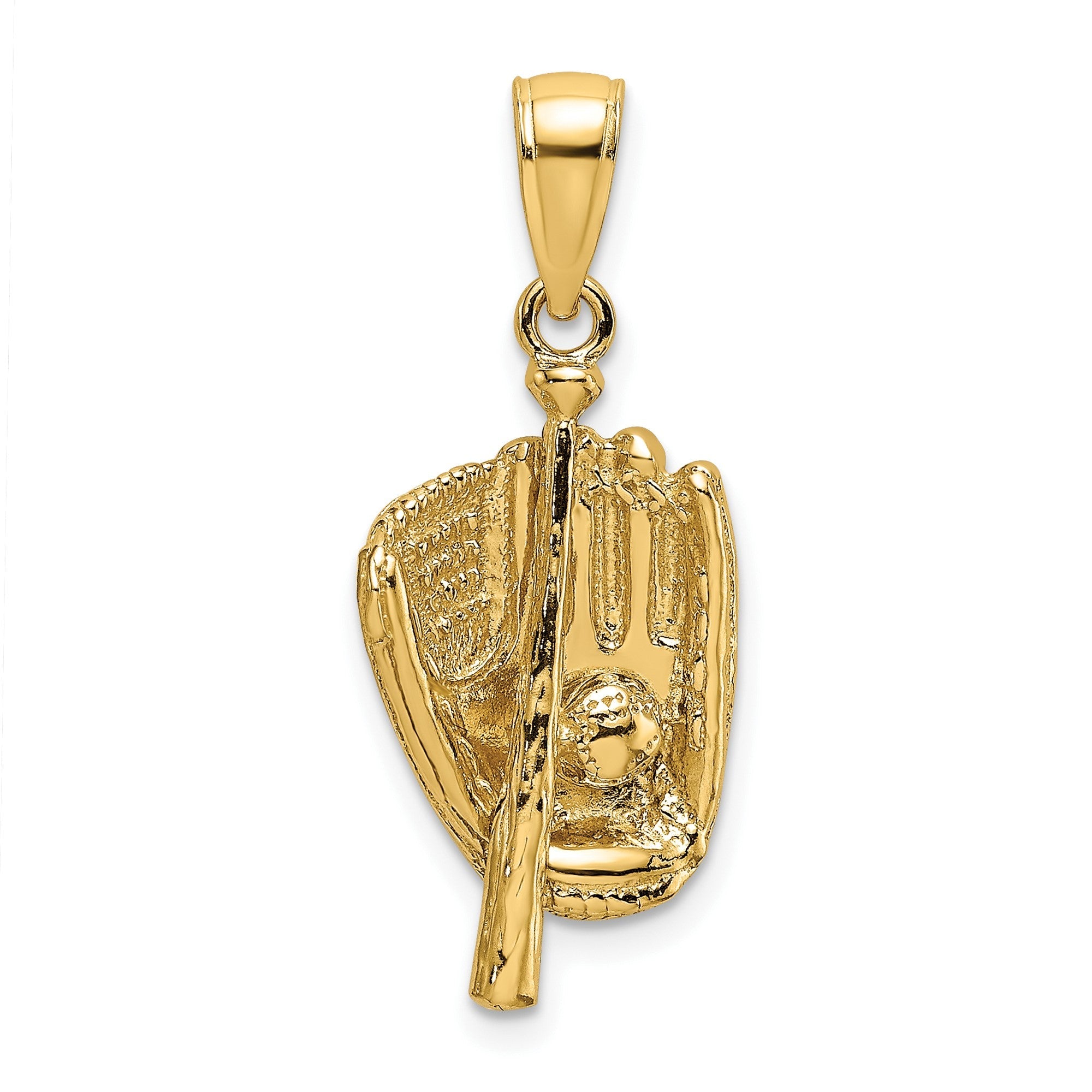 14K Yellow Gold Baseball Glove Bat Ball Pendant, 17x12mm - JewelryAffairs