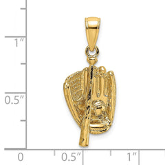 14K Yellow Gold Baseball Glove Bat Ball Pendant, 17x12mm - JewelryAffairs
