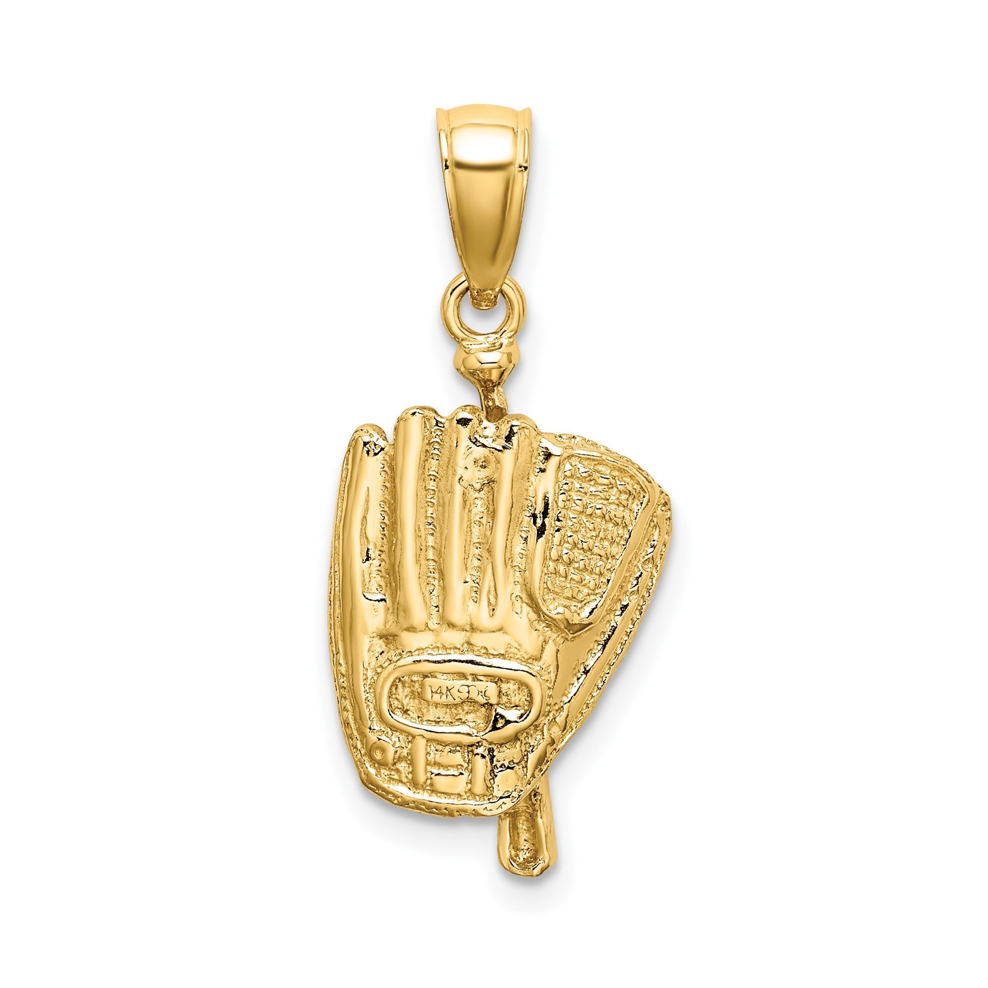 14K Yellow Gold Baseball Glove Bat Ball Pendant, 17x12mm - JewelryAffairs