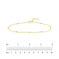 14k Yellow Gold Bead Station Rolo Chain Adjustable Anklet, 10"