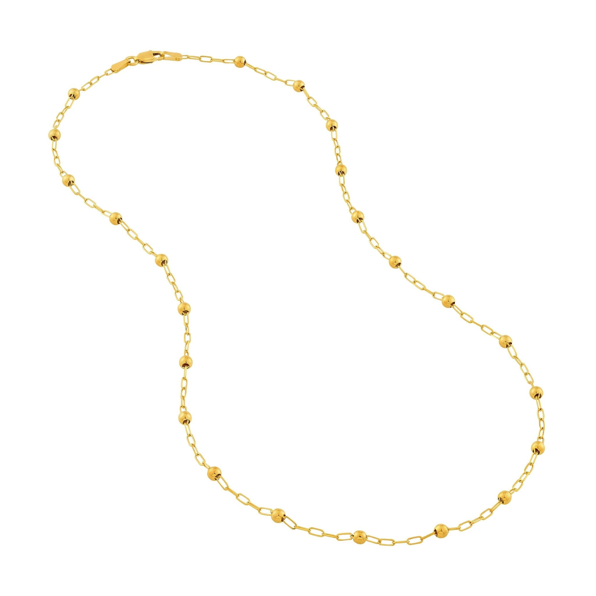14k Yellow Gold Beaded Paper Clip Chain 18 Inch