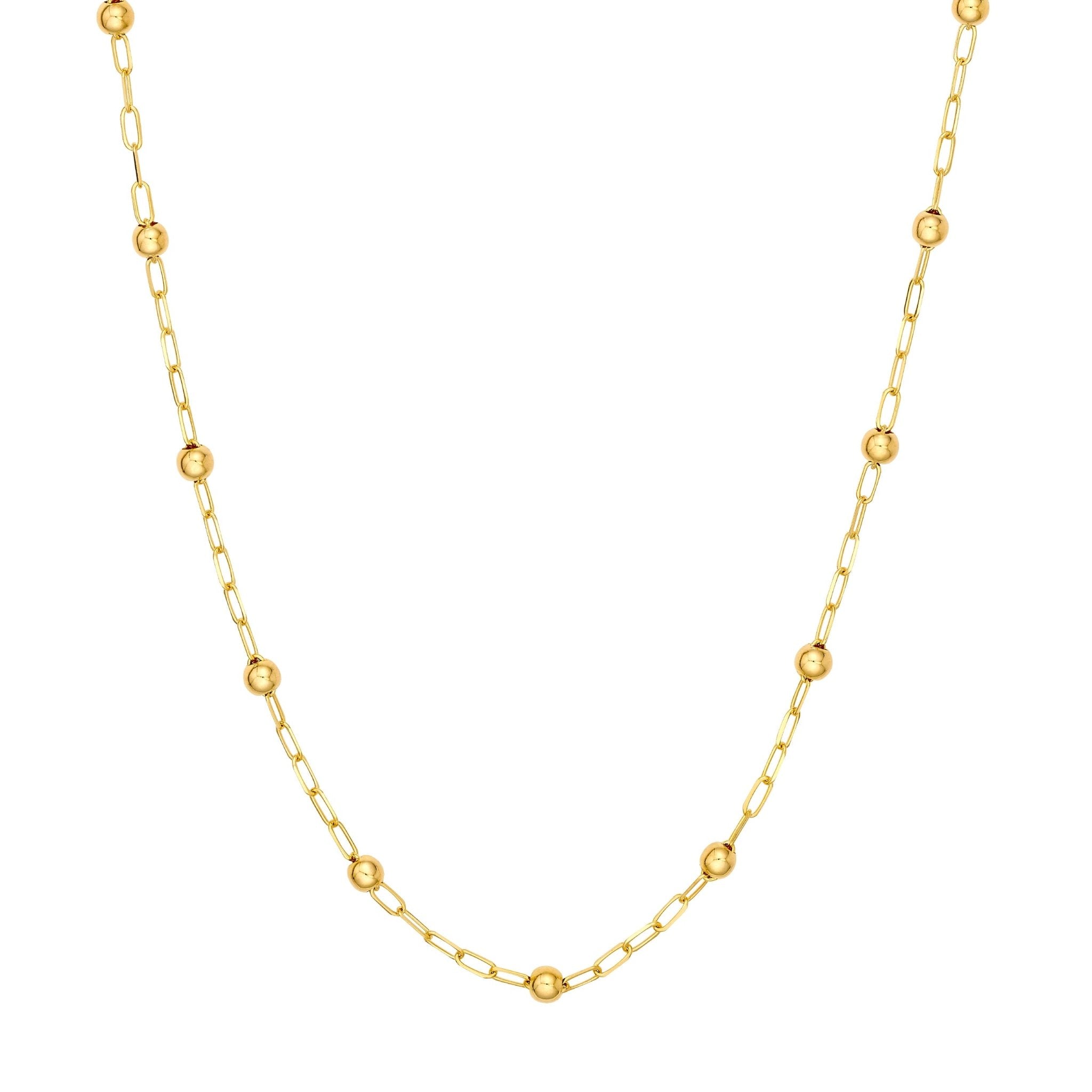 14k Yellow Gold Beaded Paper Clip Chain 18 Inch