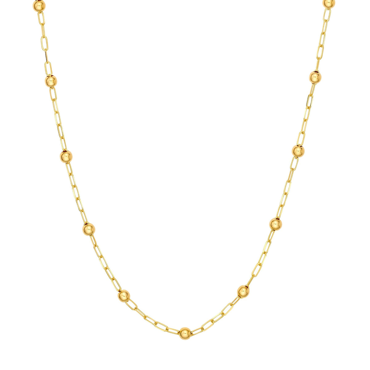 14k Yellow Gold Beaded Paper Clip Chain 18 Inch