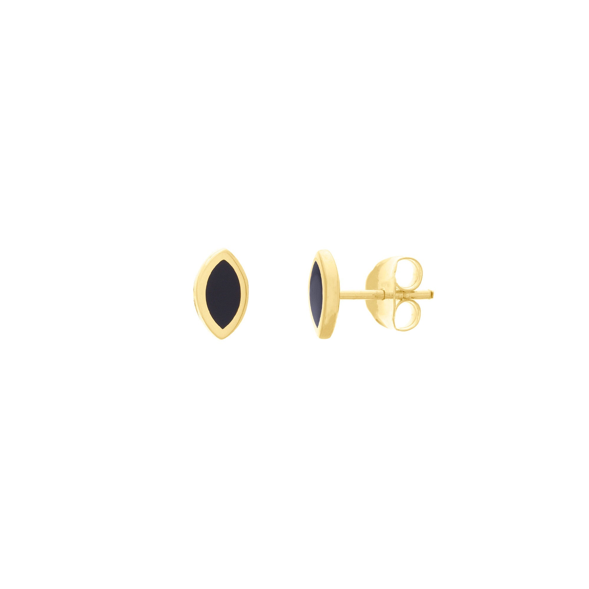14k Yellow Gold Black Enamel Marquise Stud Earrings, 5mm - JewelryAffairs