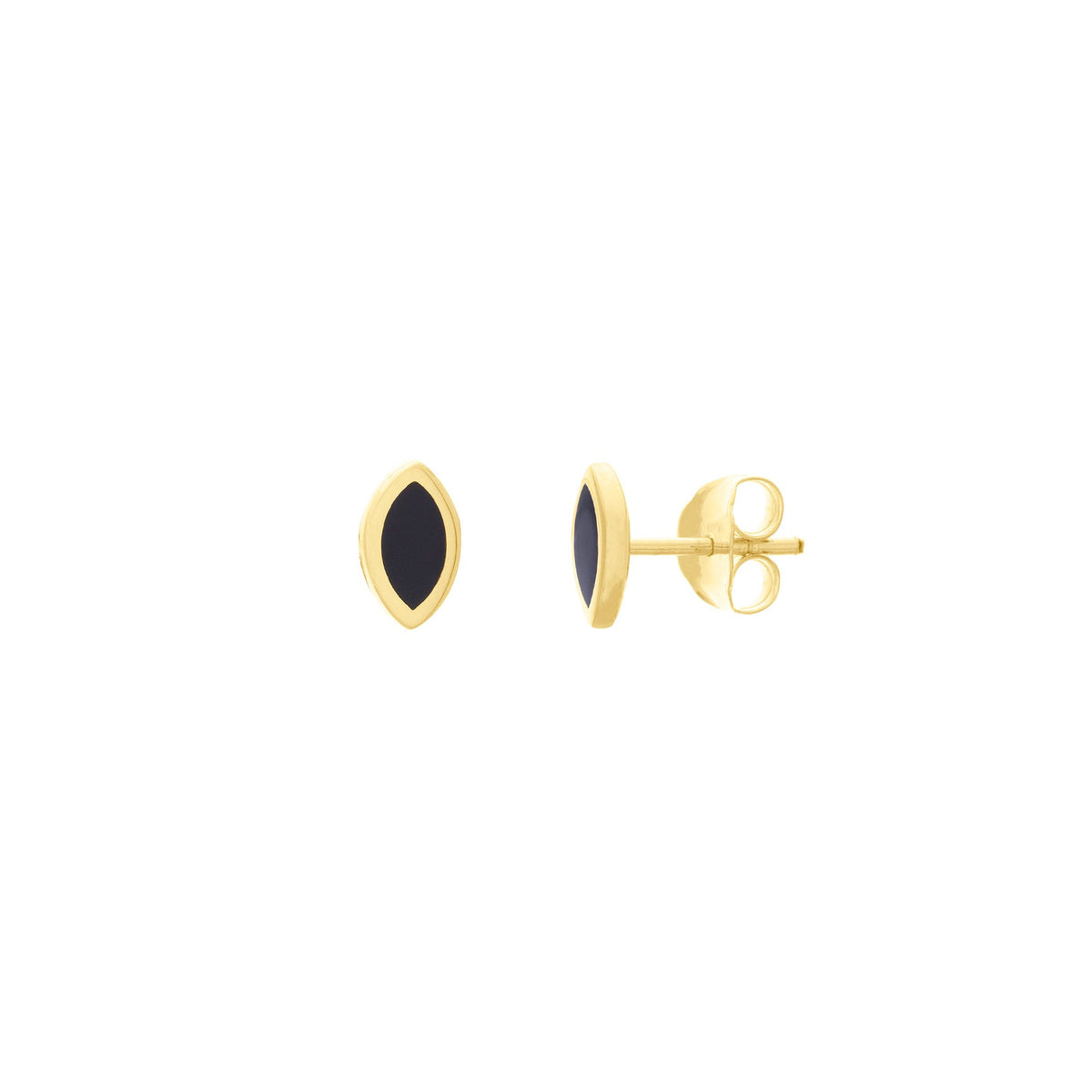 14k Yellow Gold Black Enamel Marquise Stud Earrings, 5mm - JewelryAffairs