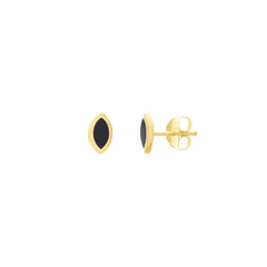 14k Yellow Gold Black Enamel Marquise Stud Earrings, 5mm - JewelryAffairs