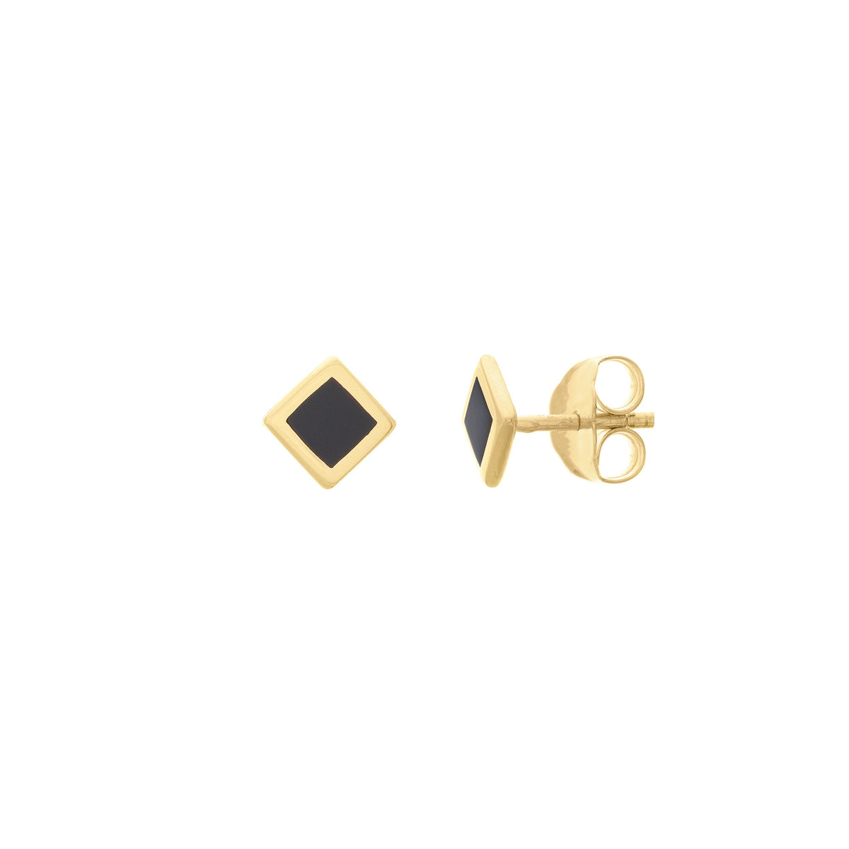 14k Yellow Gold Black Enamel Rhombus Stud Earrings, 5mm - JewelryAffairs