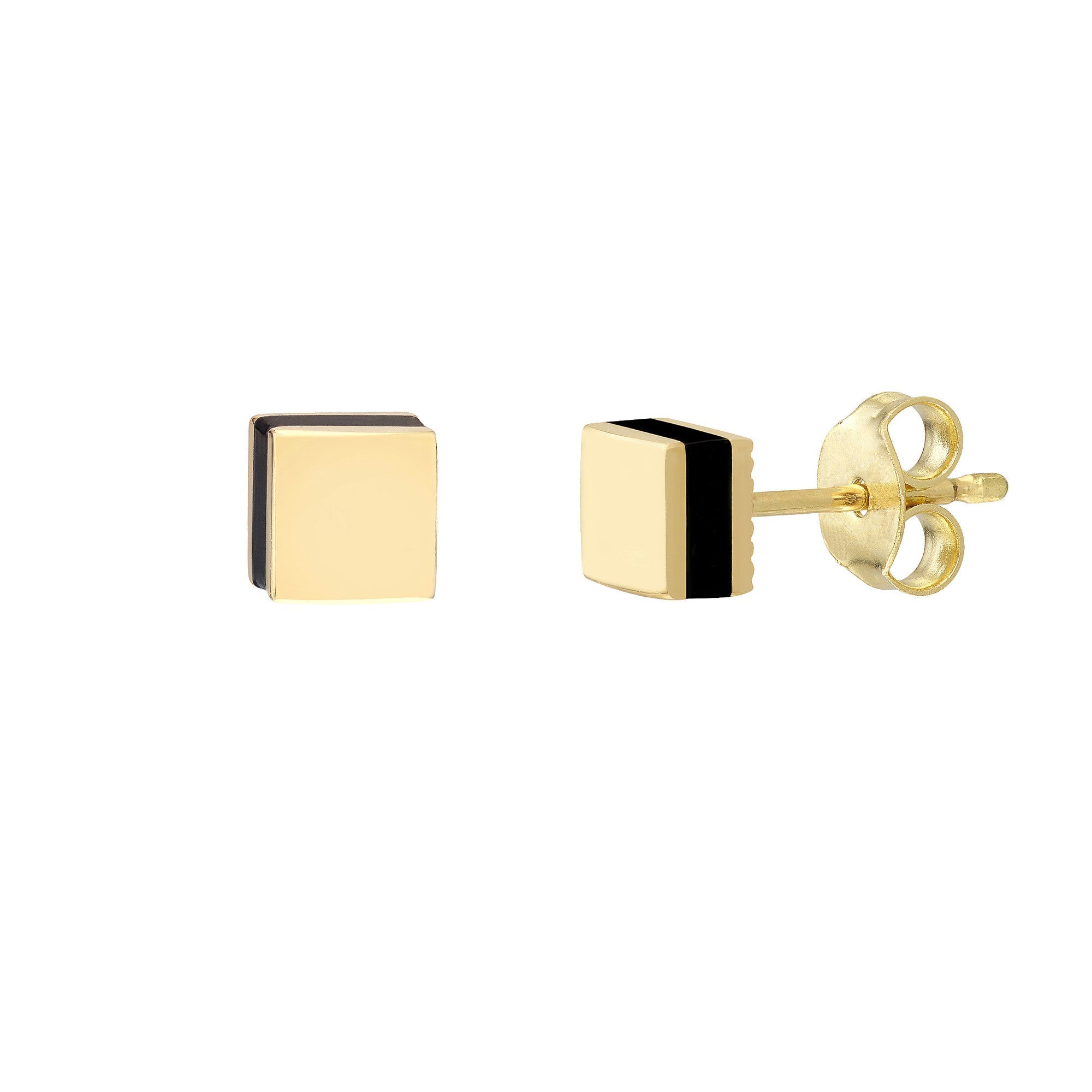 14K Yellow Gold Black Enamel Square Stud Earrings, 6mm - JewelryAffairs