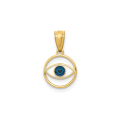 14k Yellow Gold Blue Enamel Eye Pendant, 16mm - JewelryAffairs