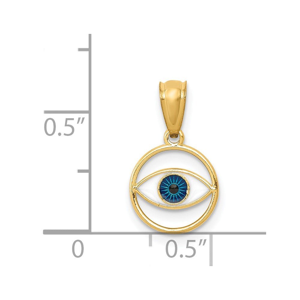 14k Yellow Gold Blue Enamel Eye Pendant, 16mm - JewelryAffairs