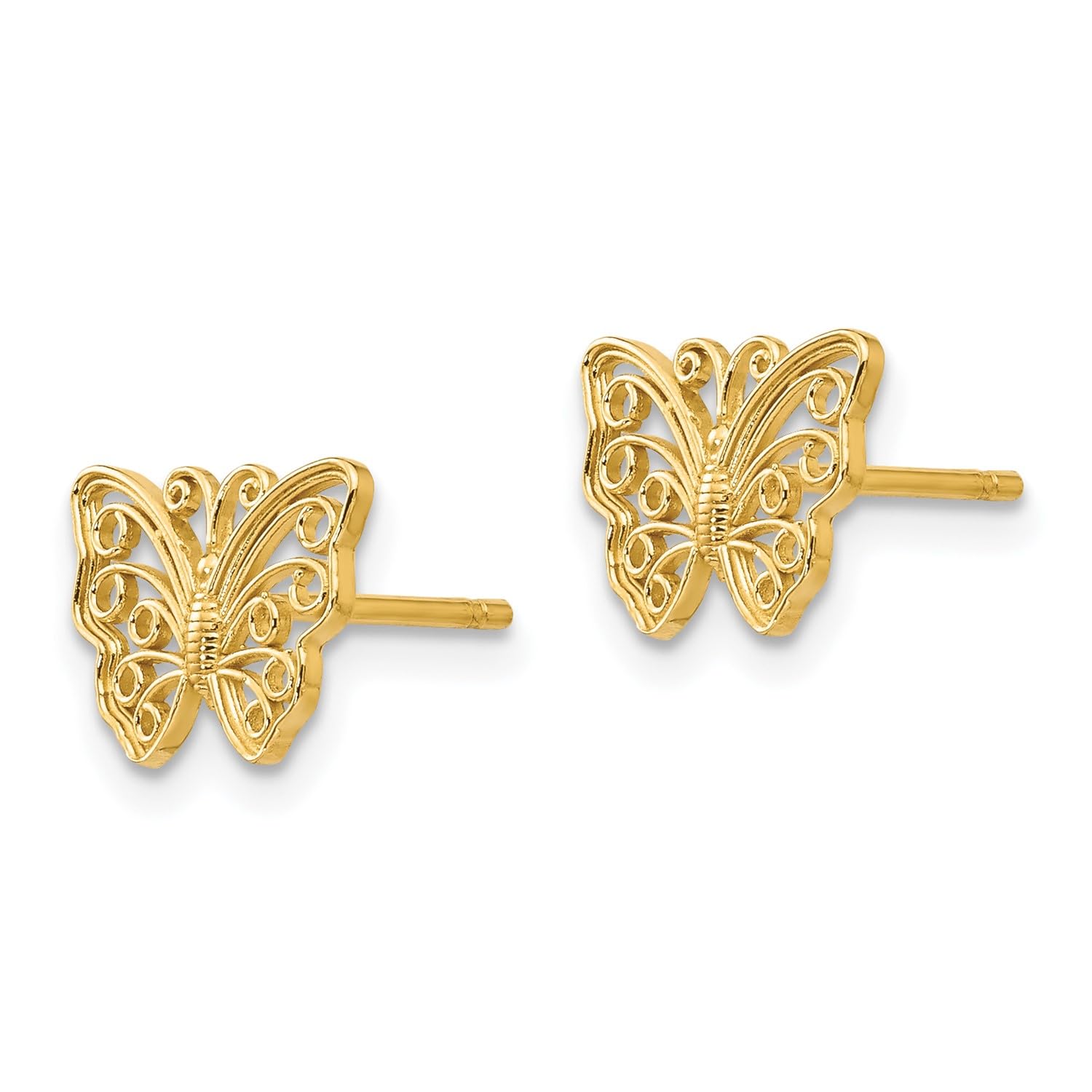 14K Yellow Gold Butterfly Design Post Earrings, 7x9mm - JewelryAffairs