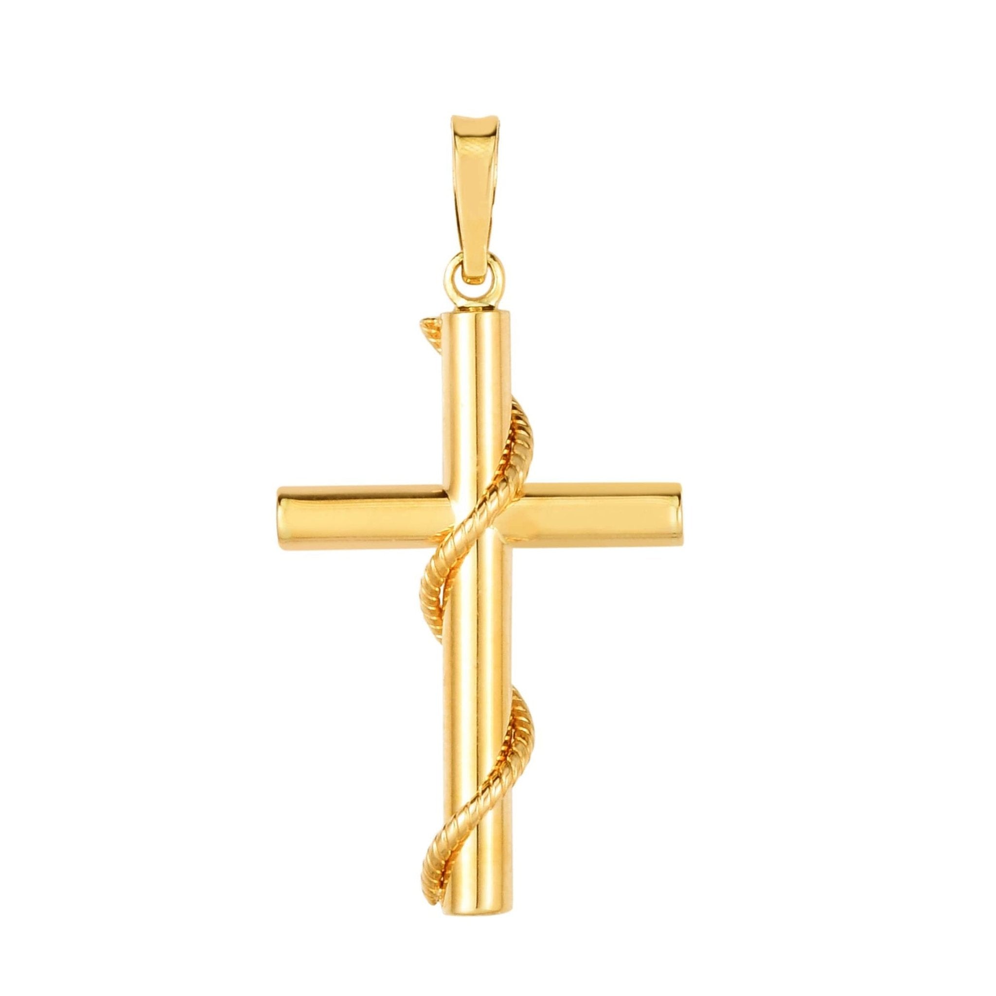 14K Yellow Gold Cable Cross Charm Pendant - JewelryAffairs