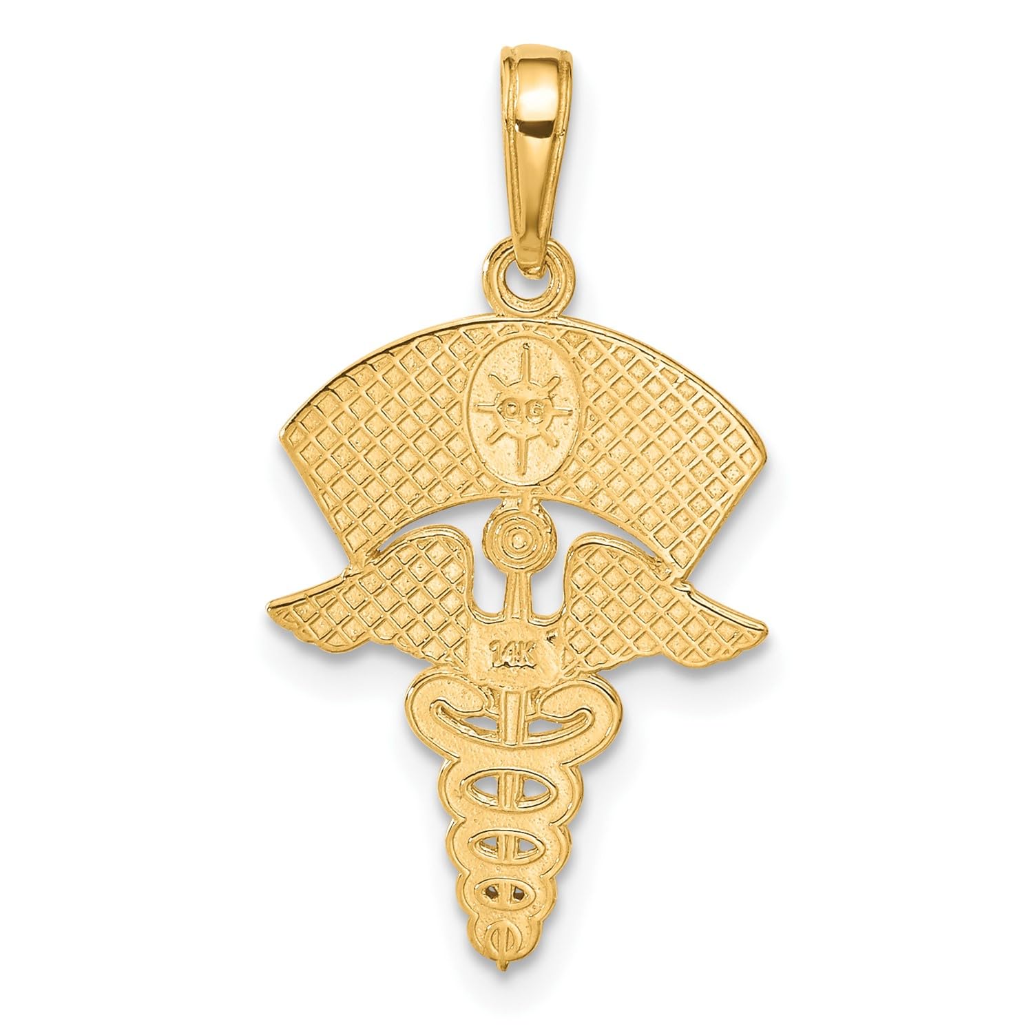 14k Yellow Gold Caduceus Registered Nurse Cap Pendant, 30x15mm - JewelryAffairs