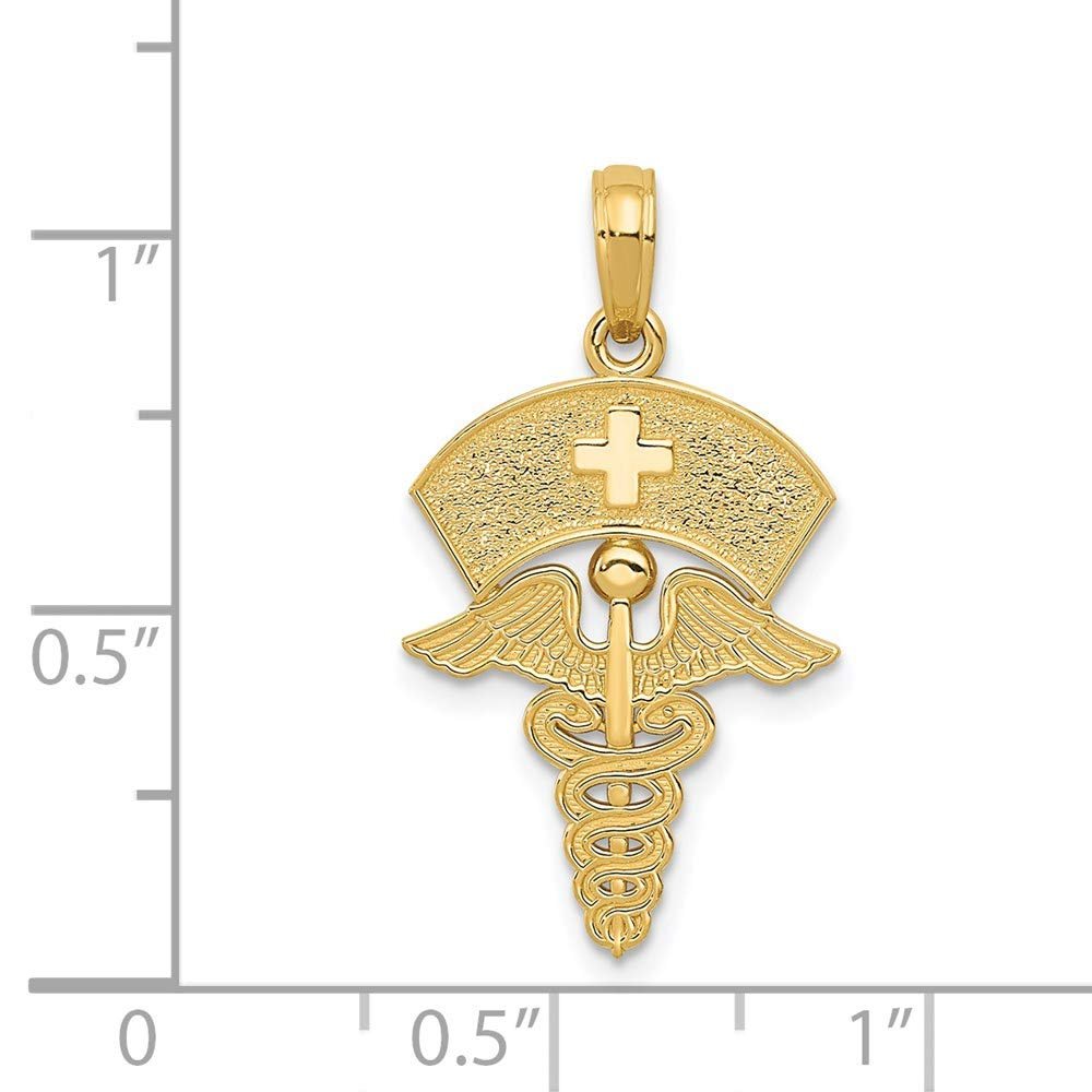 14k Yellow Gold Caduceus Registered Nurse Cap Pendant, 30x15mm - JewelryAffairs