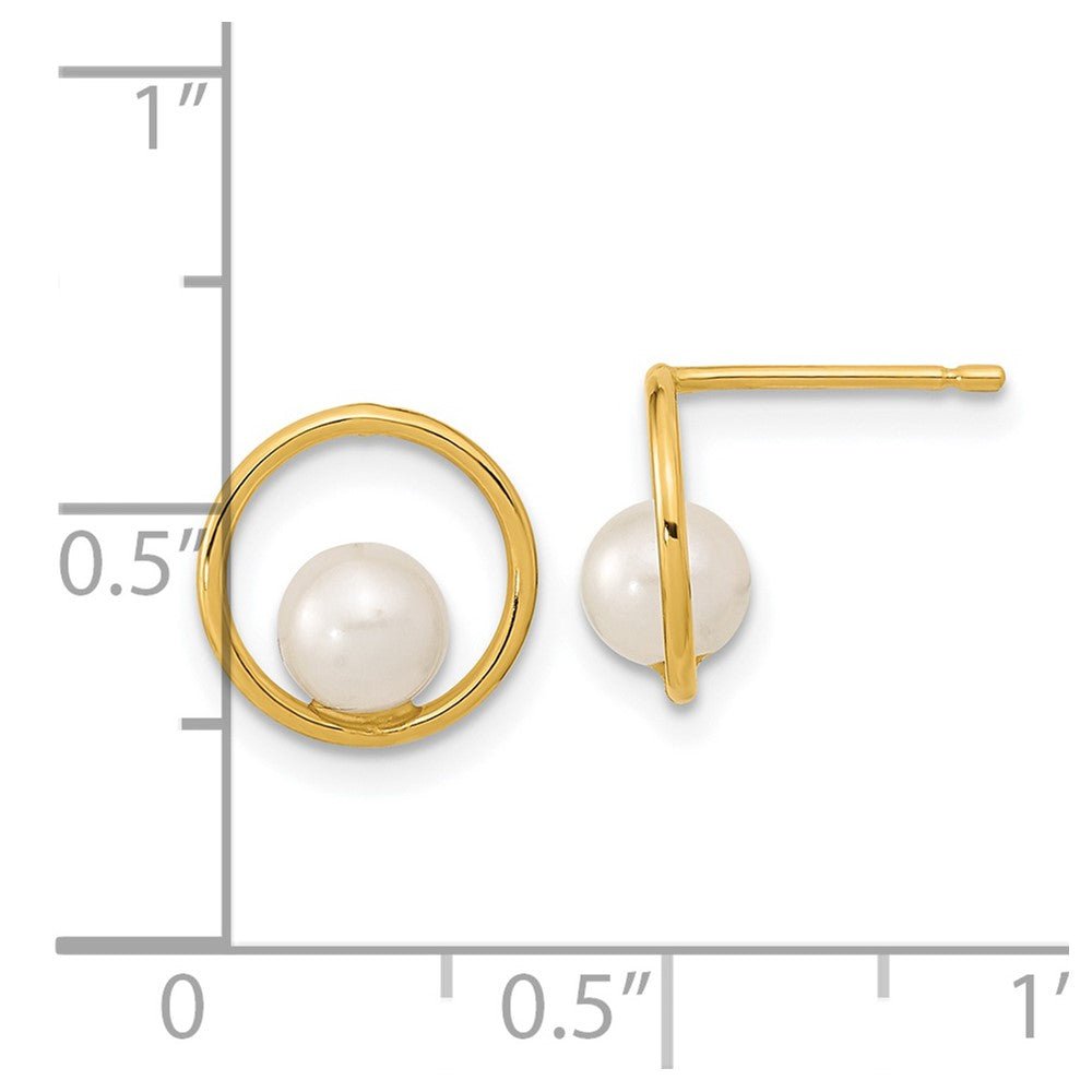 14K Yellow Gold Circle 5mm Freshwater Cultured Pearl Post Stud Earrings - JewelryAffairs