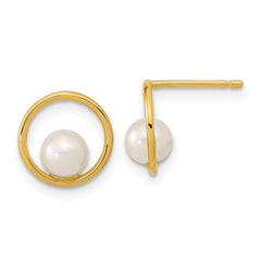14K Yellow Gold Circle 5mm Freshwater Cultured Pearl Post Stud Earrings - JewelryAffairs