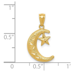 14k Yellow Gold Crescent Moon and Star Pendant, 19mm - JewelryAffairs