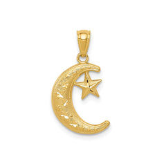 14k Yellow Gold Crescent Moon and Star Pendant, 19mm - JewelryAffairs