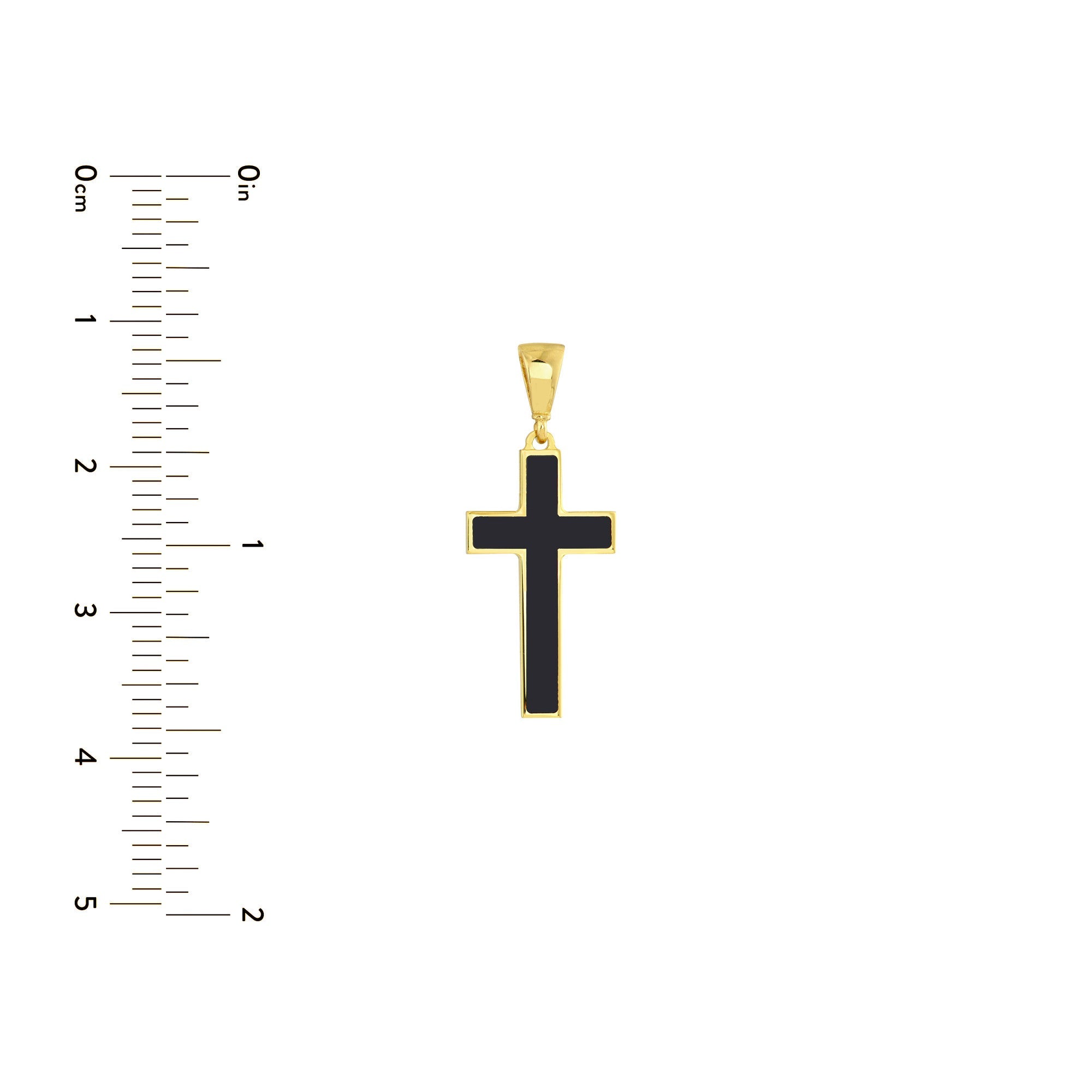 14K Yellow Gold Cross Pendant with Black Enamel, 1 Inch