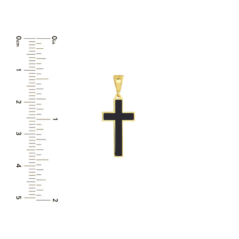 14K Yellow Gold Cross Pendant with Black Enamel, 1 Inch