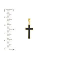 14K Yellow Gold Cross Pendant with Black Enamel, 1 Inch