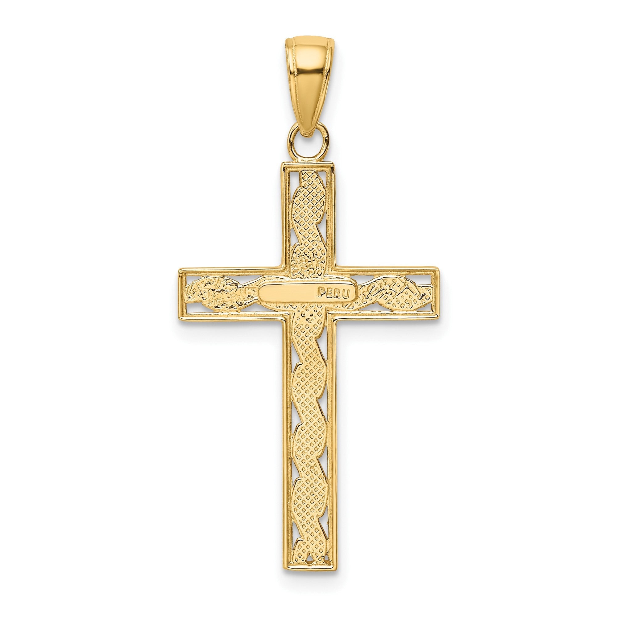 14K Yellow Gold Cross Pendant with Rope Design, 35x17mm - JewelryAffairs