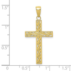 14K Yellow Gold Cross Pendant with Rope Design, 35x17mm - JewelryAffairs