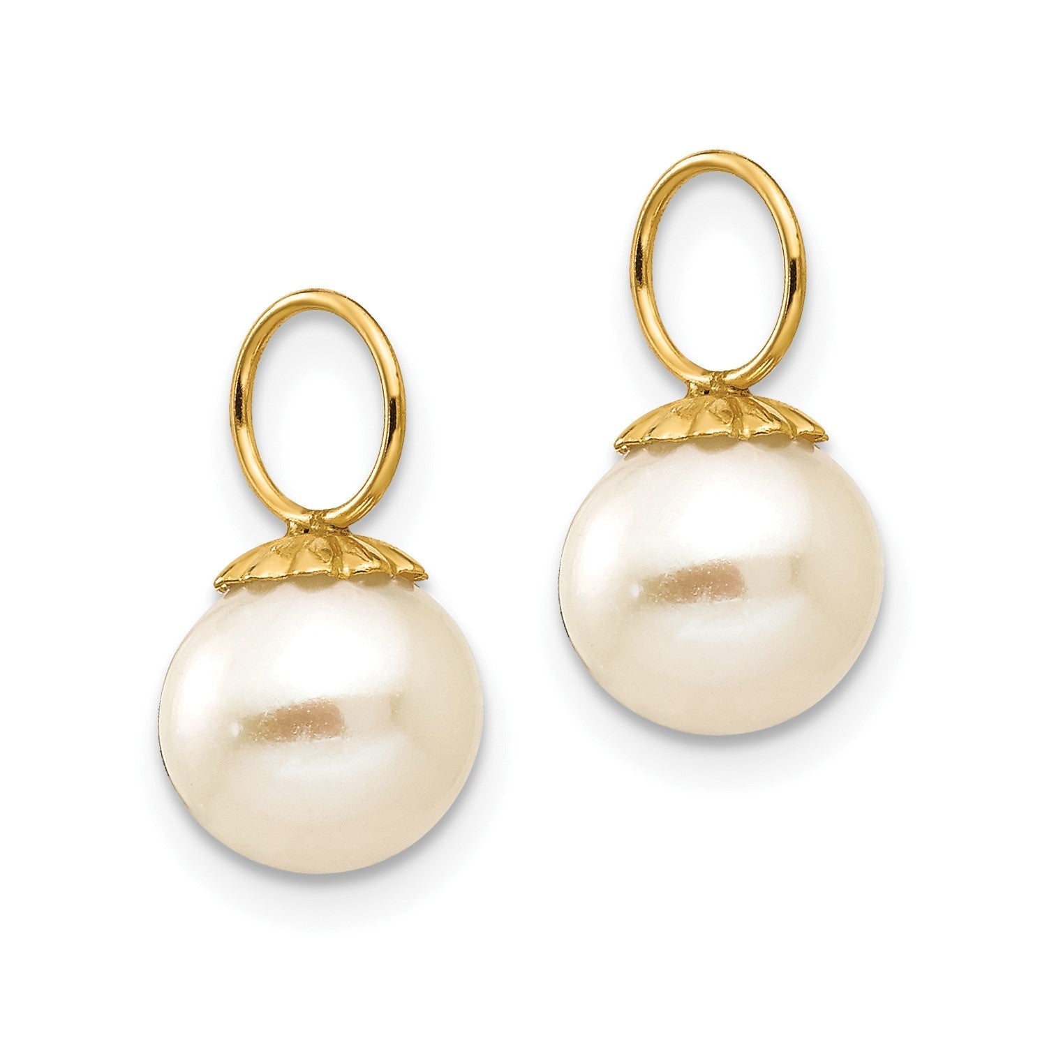 14K Yellow Gold Cultured Pearl Dangle Enhancers for Hoop Earrings - JewelryAffairs