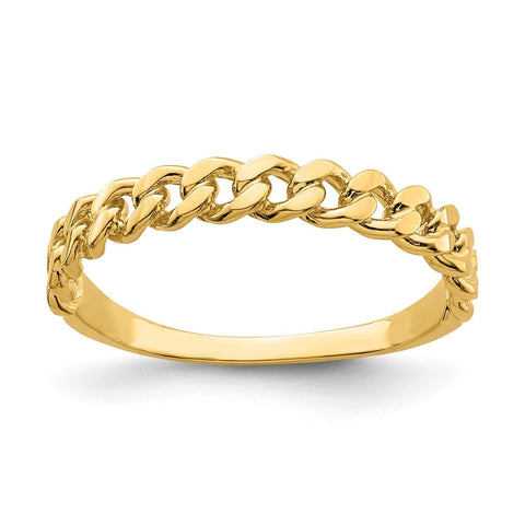 14k Yellow Gold Curb Chain Link Band Ring, Size 7